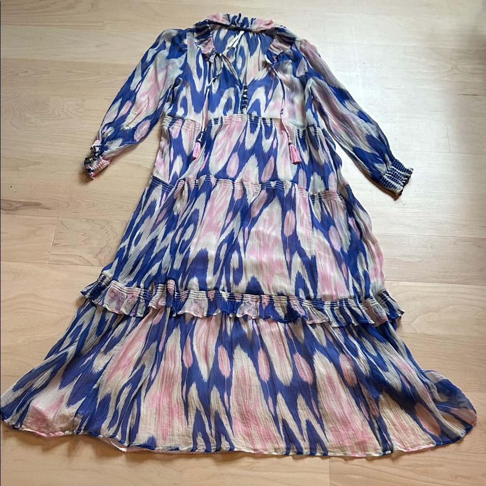 Anthropologie Marais Chiffon size XS  Blue and Cream Maxi Dress